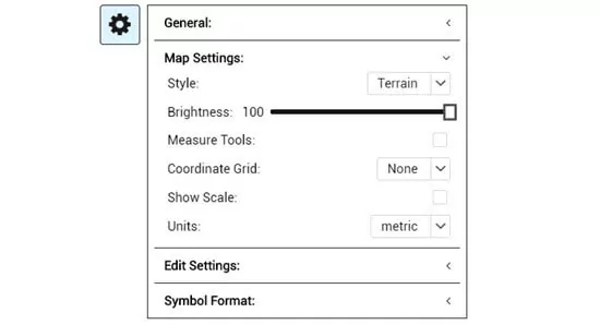 Paramètres de carte dans l'application Military Map