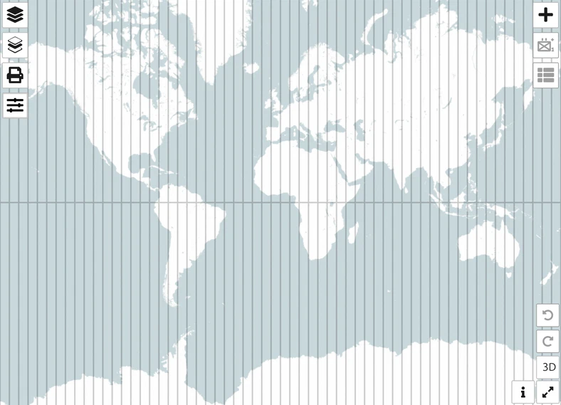 The UTM grid with the whole world in view in map.army: only vertical zone lines remain, no labels