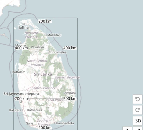 Coordinate Grids in map.army set to Kandawala, showing the grid over Sri Lanka
