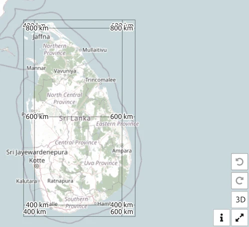 Coordinate Grids in map.army set to SLD99, showing the grid over Sri Lanka