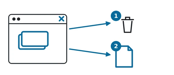 Closing the browser tab discards the work in it; exporting to a file keeps it.