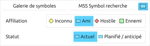 'Affiliation' et 'Statut' dans la Galerie de symboles map.army, les codes d'identité MIL-STD-2525
