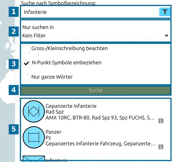 MSS-Symbolsuche in map.army, in der eine Einheit anhand ihrer Bezeichnung gefunden wird