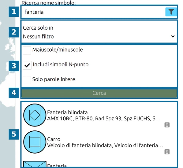 Ricerca simboli MSS in map.army, dove un'unità si trova tramite il suo nome