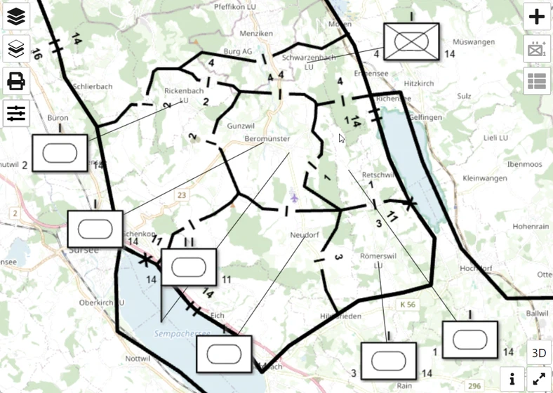 map.army running in full screen, with a tactical situation drawn on the map