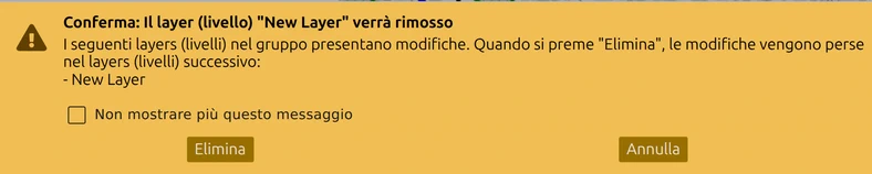 La conferma di eliminazione di map.army con il nome del livello da rimuovere e la casella «Non mostrare più questo messaggio»