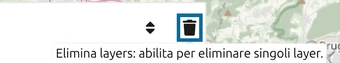 L'icona cestino «Elimina layer» nella barra degli strumenti del gestore dei layer, con il suggerimento aperto