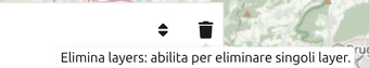 L'icona cestino «Elimina layers» sopra la barra degli strumenti del Layer-Manager di map.army, con il suggerimento aperto