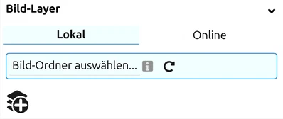 Das map.army-Panel «Bild-Layer» aufgeklappt im Reiter «Lokal» mit dem Ordner-Auswahlfeld und dem Symbol zum Hinzufügen