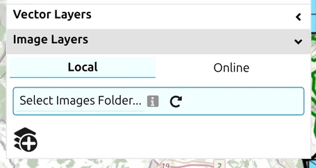 The map.army 'Image Layers' panel expanded to its 'Local' tab with 'Select Images Folder…' and the add-layer icon