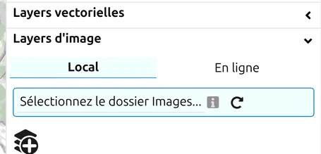 Le groupe « Layers d'image » déplié dans map.army : onglets Local/En ligne et l'icône d'ajout de calque