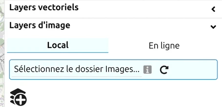 Le groupe « Layers d'image » déplié dans map.army : onglets Local/En ligne et l'icône d'ajout de calque