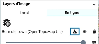 Ligne d'un layer d'image avec l'icône de téléchargement 'Enregistrer le placement' entourée