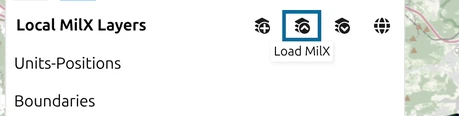 Layer-Manager header with Load MilX, the second icon, ringed and its tooltip open