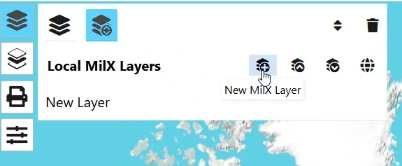Die Symbolleiste «Lokale MilX-Layer» — das zweite Symbol lädt eine .milxlyz-Datei