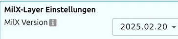 Titel «Erweiterte MilX-Layer-Einstellungen» und Dropdown «MilX Version» im map.army Layer-Manager