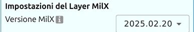 Titolo «Impostazioni avanzate del Layer MilX» e menu a tendina «Versione MilX» di map.army