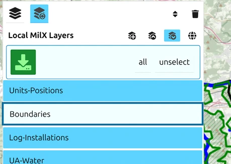 Selection mode: every layer selected except Boundaries, which is ringed