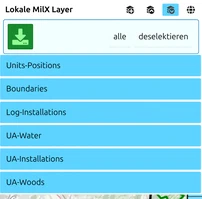 Auswahlmodus mit allen ausgewählten Layern und der grünen Speichern-Schaltfläche oben