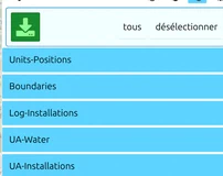 Mode sélection avec toutes les layers sélectionnées et le bouton vert d'enregistrement en haut