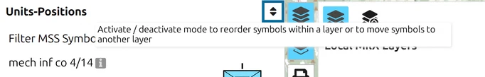 Symbol list of the Units-Positions layer with the reorder toggle ringed and its tooltip open