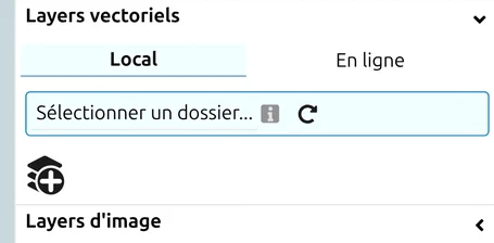 Le panneau « Layers vectoriels » de map.army sur son onglet « Local », avec « Sélectionner un dossier... »