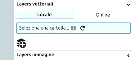 «Layer vettoriali» di map.army espanso su «Locale», con «Seleziona una cartella…» e l'icona per aggiungere il layer