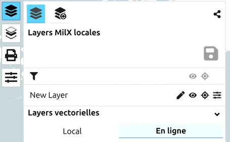 Onglets « Local »/« En ligne » du panneau Layers vectoriels — intégrer un calque ou pointer vers sa source