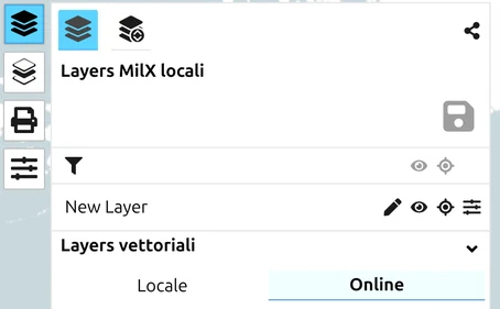 Schede «Locale»/«Online» del pannello Layers vettoriali — incorporare un livello o puntare alla sua sorgente