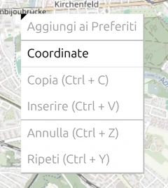 Il menu contestuale di map.army su una mappa vuota: Aggiungi ai Preferiti, Coordinate, Copia, Inserire, Annulla e Ripeti