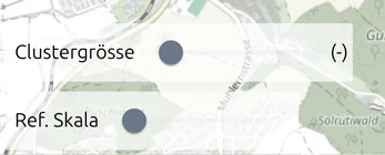 Die Regler Clustergrösse und Ref. Skala unten links auf der map.army Karte
