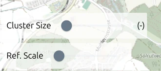 The Cluster Size and Ref. Scale sliders at the bottom left of the map.army map