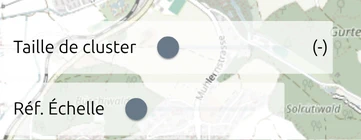 Les curseurs Taille de cluster et Réf. Échelle en bas à gauche de la carte map.army