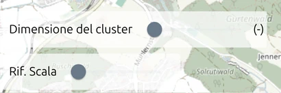 I cursori Dimensione del cluster e Rif. Scala in basso a sinistra sulla mappa di map.army