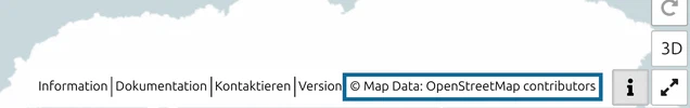 Informationsleiste unten rechts in map.army mit dem Link '© Map Data: OpenStreetMap contributors'