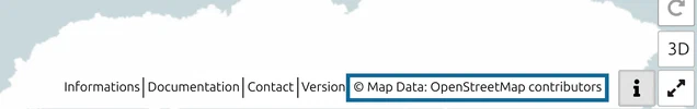 Barre d'informations en bas à droite de map.army avec le lien '© Map Data: OpenStreetMap contributors'