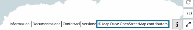 Barra informazioni in basso a destra in map.army con il link '© Map Data: OpenStreetMap contributors'