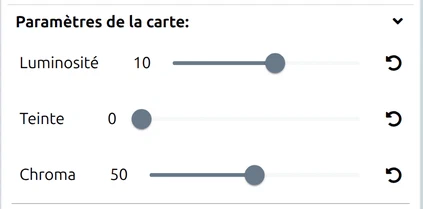 Options, 'Paramètres de la carte' après un lien mapType : première ligne 'Luminosité', la ligne 'Type de carte' a disparu