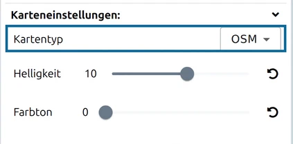 Optionen, Gruppe 'Karteneinstellungen': Die erste Zeile ist 'Kartentyp', eingestellt auf OSM