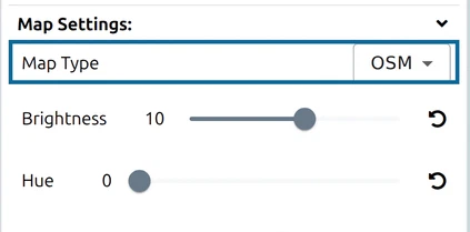 Options, Map Settings group: the first row is 'Map Type', set to OSM