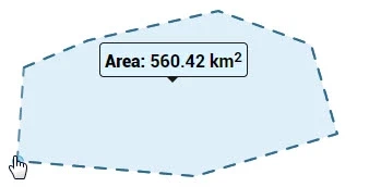 Area measurement across four map points with the calculated area