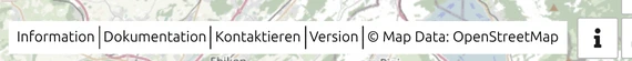 Linkzeile des Info-Centers: Information, Dokumentation, Kontaktieren, Version und Kartendaten-Nachweis