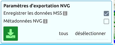 « Paramètres d'exportation NVG » dans map.army avec « Inclure les données MSS » et « Métadonnées NVG »