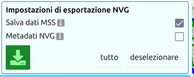 'Impostazioni di esportazione NVG' in map.army con 'Salva dati MSS' e 'Metadati NVG'