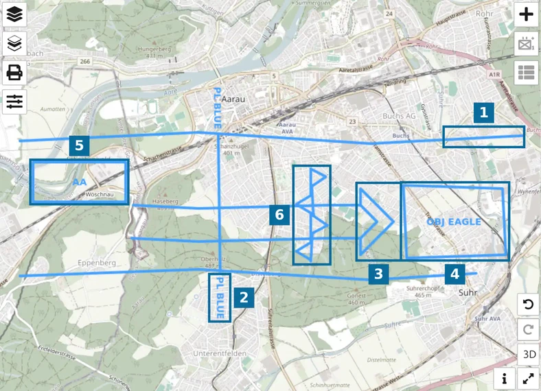 Company attack overlay on the map.army map with six control measures, marked 1 to 6
