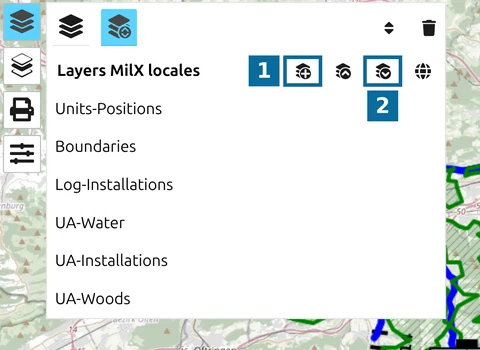 'Nouveau layer MilX' et 'Enregistrer sous MilX' dans le gestionnaire des layers