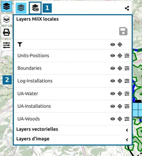 'Ouvrir le gestionnaire des layers' et la liste des calques dans le menu Layers