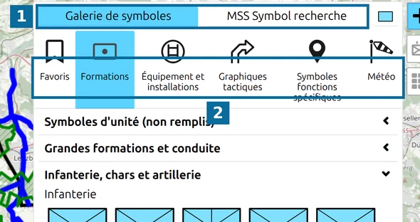 Onglet 'MSS Symbol Search' et une catégorie développée dans la Galerie de symboles