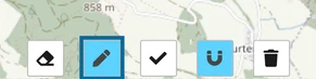 Die Stift-Schaltfläche zum Ein- und Ausschalten des Freihandzeichnens, markiert in der map.army-Editorleiste