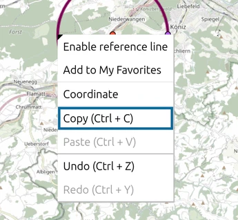 Range ring selected in map.army with the right-click menu open and 'Copy (Ctrl + C)' marked